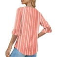 thumbnail image 5 of QQAMB Women's Tunic Tops V-Neck Strip Printed Half Sleeve Casual Loose Ruffle Blouse T-Shirts Red L, 5 of 6