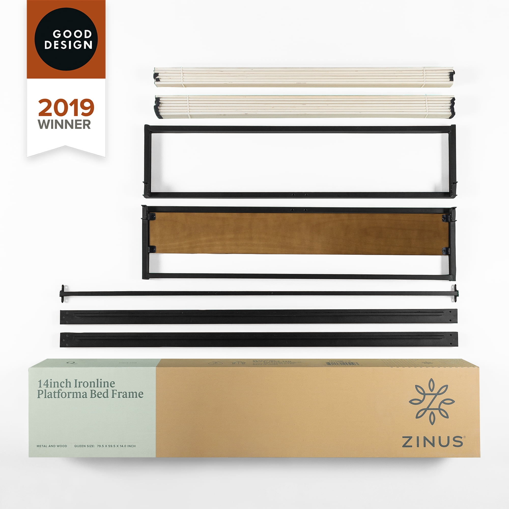 Zinus Good Design Winner Suzanne 14" Metal and Wood Platform Bed, Queen