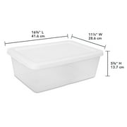 Sterilite 12 Quart Small Storage Bin, Clear Plastic Storage Container with Snap-On Lid, White