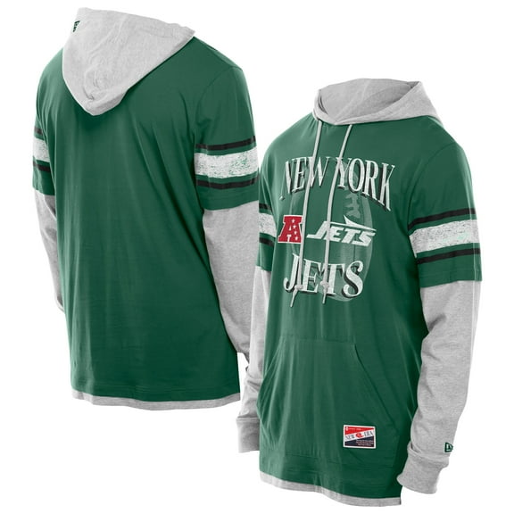 Men's New Era Green New York Jets Twofer Layered Long Sleeve Hoodie T-Shirt