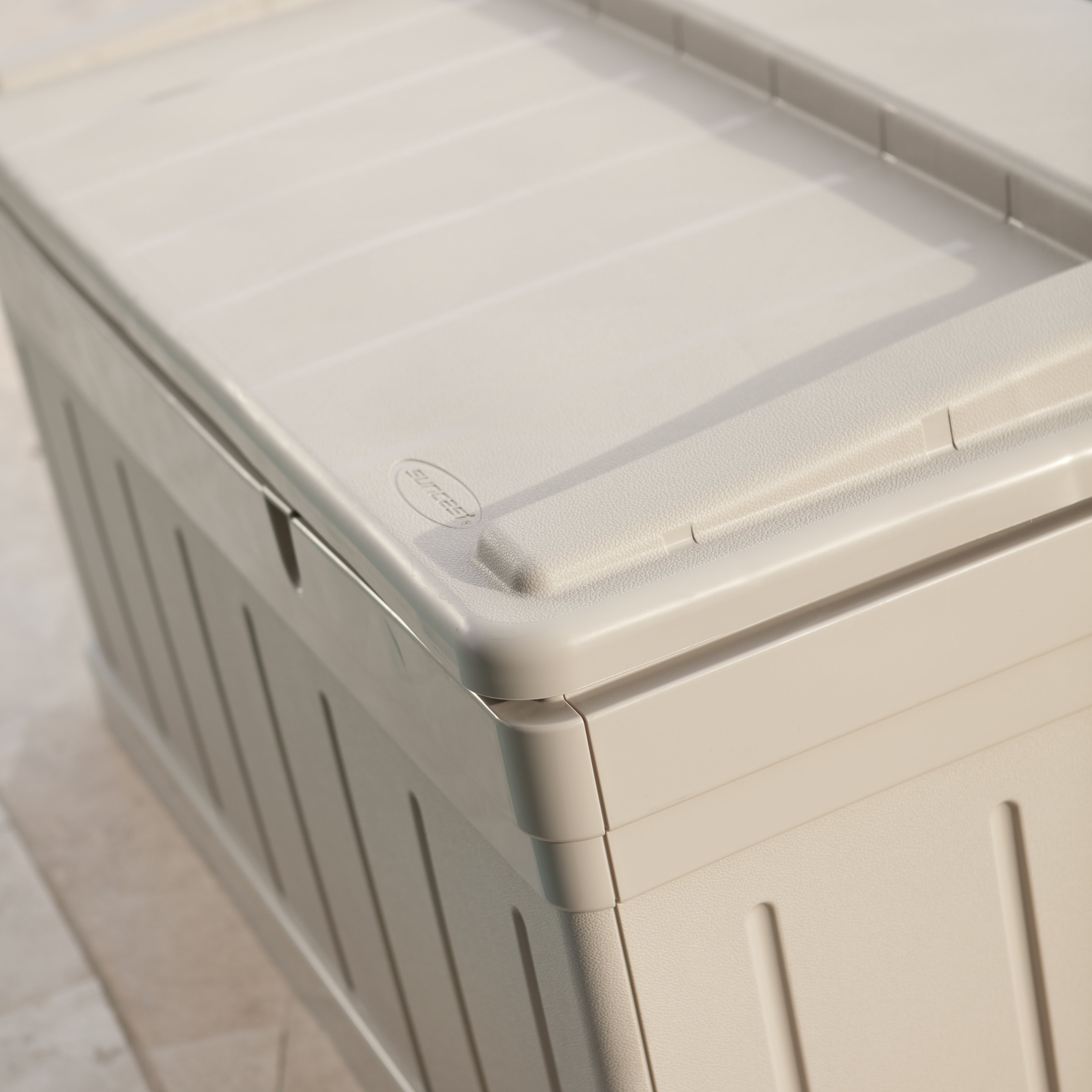 Suncast Horizontal 129 Gallon Stay Dry Outdoor Deck Storage Box Resin with Seat, Taupe, 10.1 in D x 10.1 in H x 10.1 in W, 47 lb - image 5 of 6