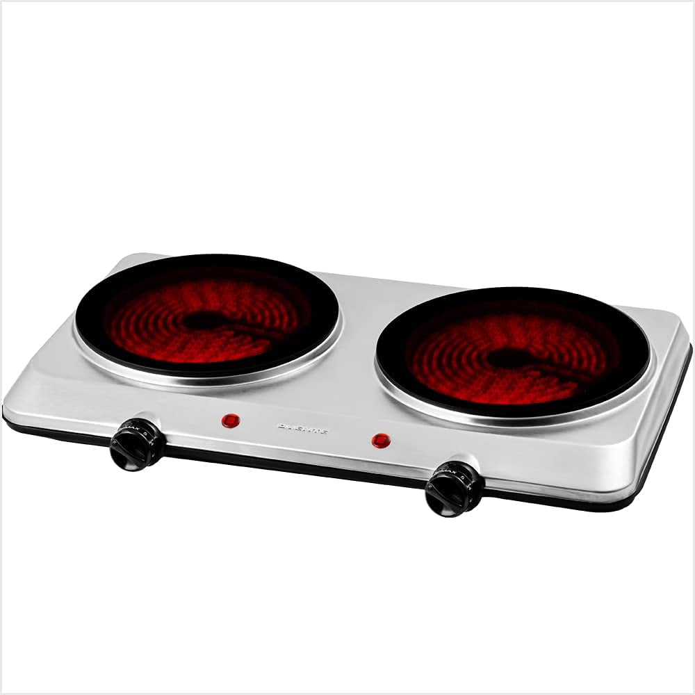 Ovente Electric Infrared Burner, 7” Single-Plate, 1000W, Ceramic Glass &  Stainless Steel, Silver (BGI101S)