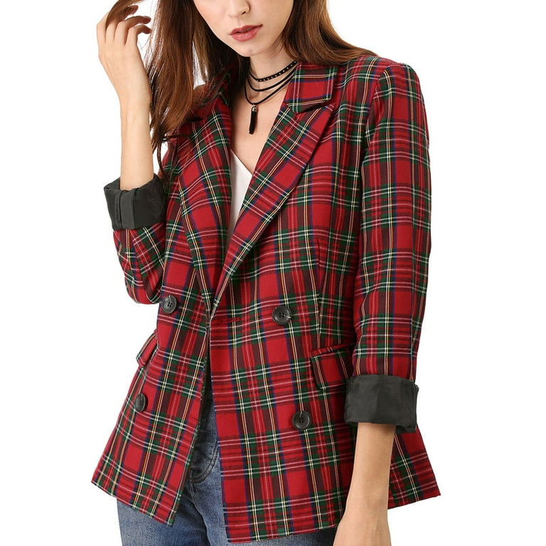 Womens red plaid blazer sale