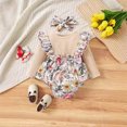 thumbnail image 2 of Odeerbi Infant Boys Girls Long Sleeve Rib Knit Romper Fall Winter Ruffle Floral Jumpsuit Children's Solid Color Knitted Color Block Bodysuit Onesie Infant Clothes Beige, 2 of 5