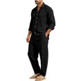 thumbnail image 6 of Delconic Mens Two Piece Outfit Long Sleeve Button Front Shirt and Drawstring Straight Leg Pants Casual Vacation Set Black M, 6 of 9