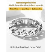 PROSTEEL Cuban Link Chain 16MM Bracelet for Men Stainless Steel Hip Pop Silver Chain Bracelets for Son, 7.4 Inches