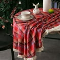 thumbnail image 4 of Round Tablecloth, Christmas Tablecloth, Green Checked Linen Tablecloth Washable for Kitchen and Garden, 150 Cm Round Decorative Coffee Table Cover, 4 of 7