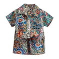 thumbnail image 1 of LUOGENLI Ensemble d'Été Confortable pour Garçons Tout-Petits, Patchwork Coloré Imprimé, Hauts à Manches Courtes et Shorts, 2 Pcs, Costume Maxi avec Poches pour Garçons, Vert Menthe, 12-18 Mois, 1 of 3