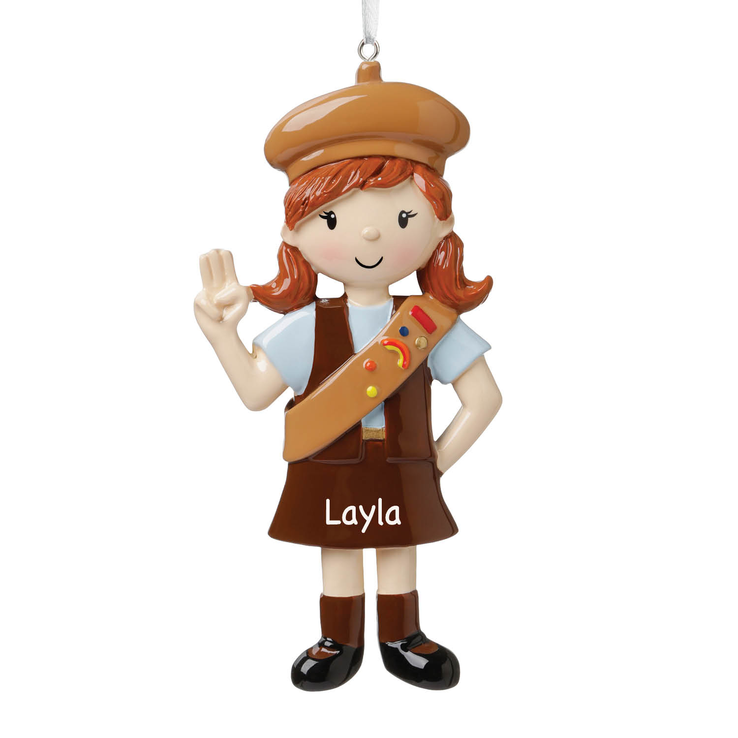 Personalized Girl's Club Brown Uniform Christmas Tree Ornament