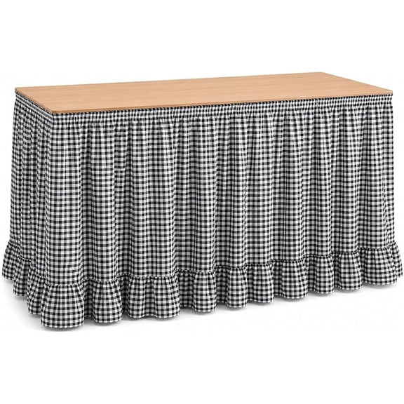 Gingham Table Skirt, Ruffled Hook and Loop Teacher Desk Skirt for Classrooms and Parties