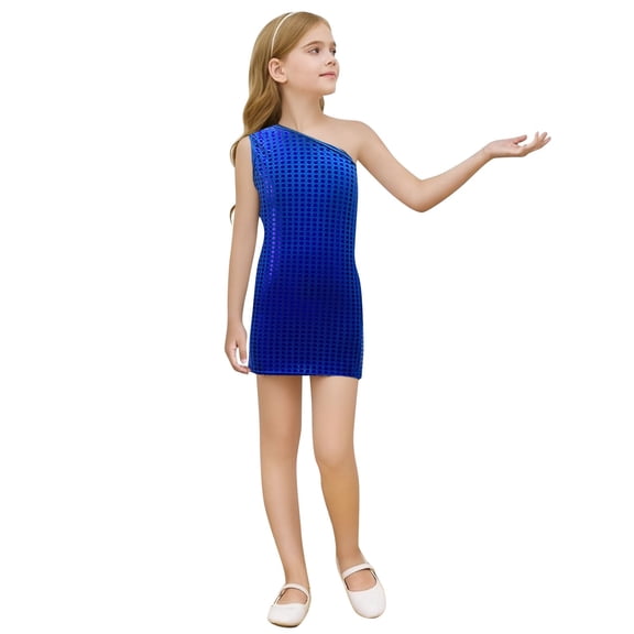 MuXiKeJi Clothes and Shine Girls Sequin Round Print Sleeveless Dress with Asymmetric Hem Design