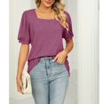 thumbnail image 2 of Camiseta casual para mujer Mangas cortas abullonadas Color puro Suelto Top de verano para uso diario Fucsia L, 2 of 7