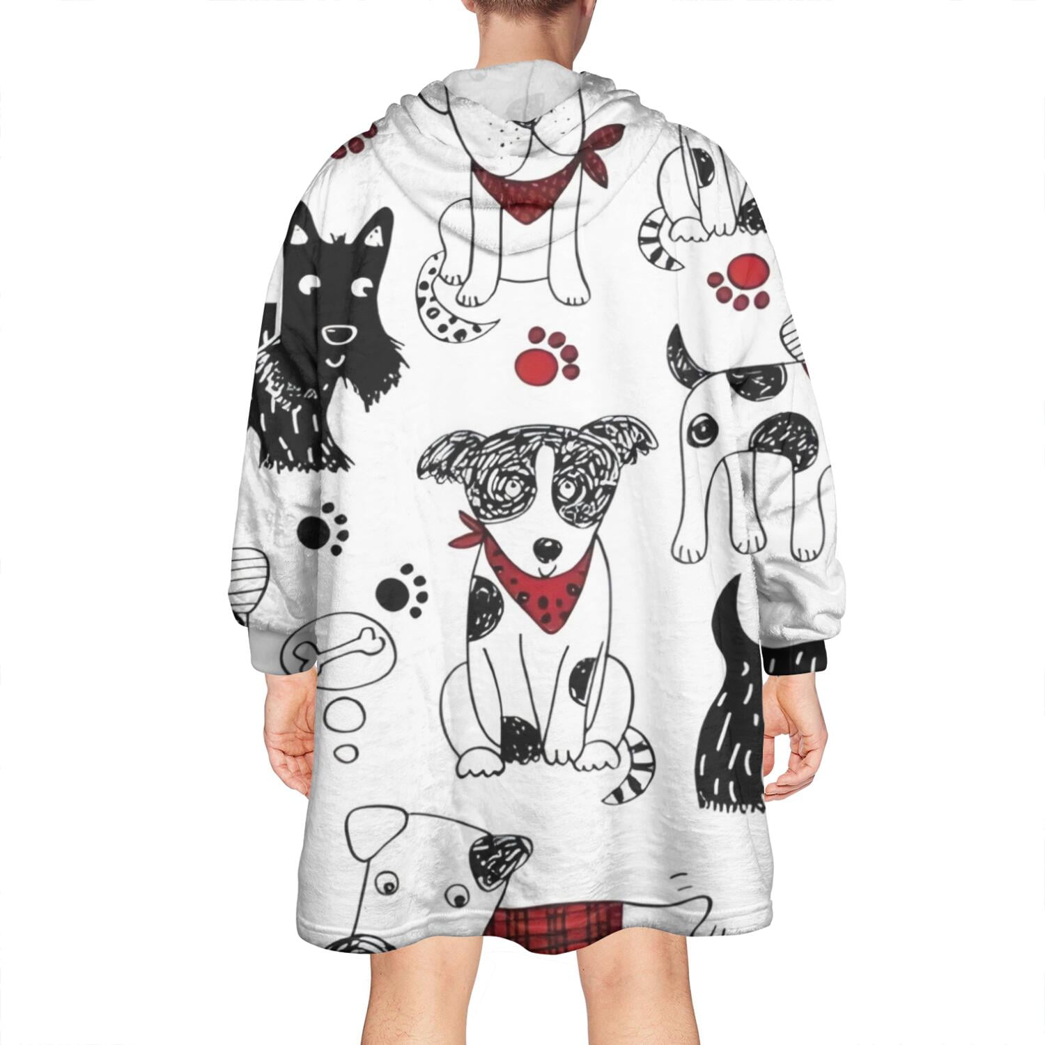 Scribble Dogs Wearable Oversized Blanket,Wearable Blanket Hoodie for Adults,Cozy Hooded Blankets with Super Pockets,Super Warm Fuzzy Pullover for Women & Men
