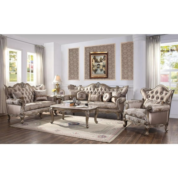 ACME Jayceon Fabric Tufted Sofa with 5 Pillows in Champagne Beige