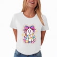 thumbnail image 3 of Towmus Halloween Shirt Women Oversized Sequin Ghost Graphic Tshirt Fall Short Sleeve Tee Tops, 3 of 7