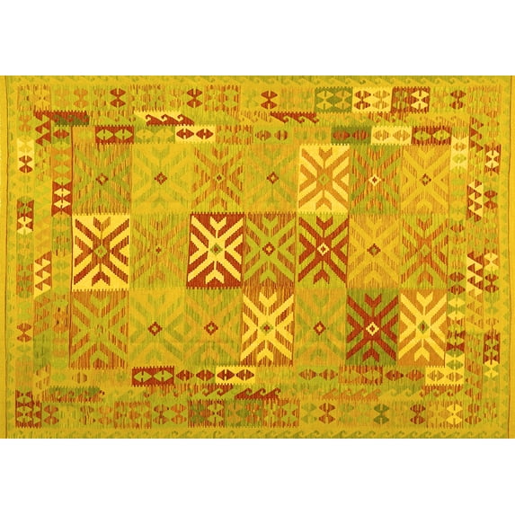 Ahgly Company Indoor Rectangle Abstract Yellow Contemporary Area Rugs, 4' x 6'