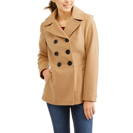Faded Glory Women's Double-Breasted Faux Wool Peacoat With Hood