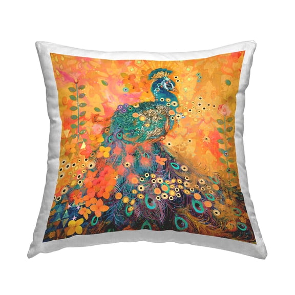 Stupell Industries Peacock Abstract Pattern Decorative Printed Throw Pillow, 18 x 18