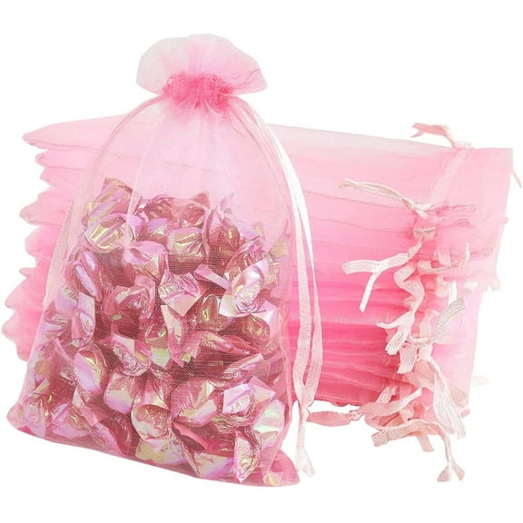 100pcs Pink Organza Gift Bags Medium, Casewin 10 x 15cm Drawstring Jewelry Pouches Wedding Party Favour and Candy Bags (10 X 15 CM, Pink)