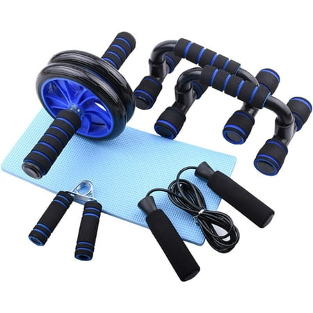 Abdominal Muscle Training Rollers, 5-In-1 Roller Kit with Knee Pads, Push-Up Bars, Handle Grips, Skipping Ropes, Home Gym Exercise Kits Suitable for Physical Training