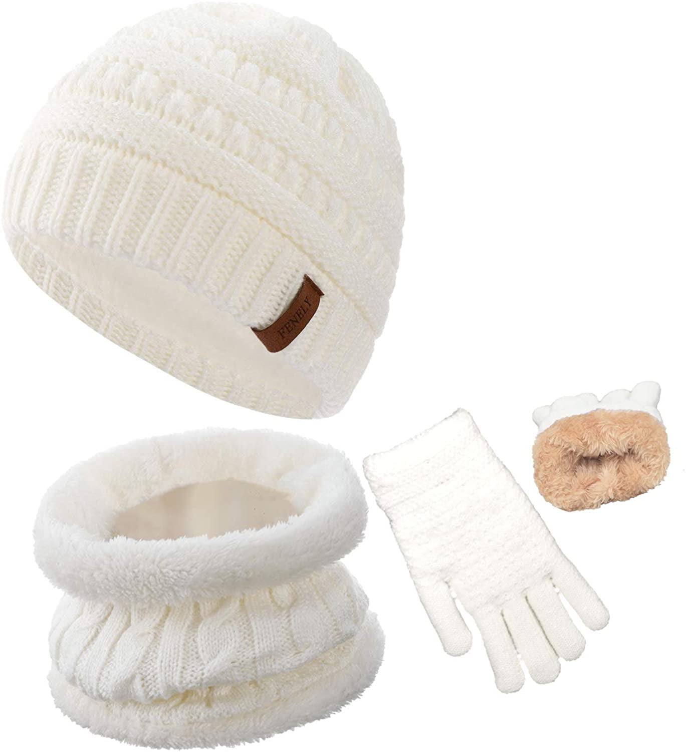 Winter Kids Pom Beanie Hat and Mittens Gloves Set Warm Fleece Lined for Toddler Boy Girl Age 2-5 