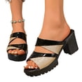 thumbnail image 5 of Women's Block Heel Mules Open Toe Sequin Decor Casual Shoes with Chunky Platform Heel Non Slip Comfortable Sandals for Women Plus Size Available, 5 of 7