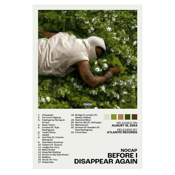 NoCap Before I Disappear Again Album Cover Music Poster Rap Home Decor For Living Room Hip-Hop Aesthetic Rapper Album Wall Art Records Poster Wall Decor For Bedroom