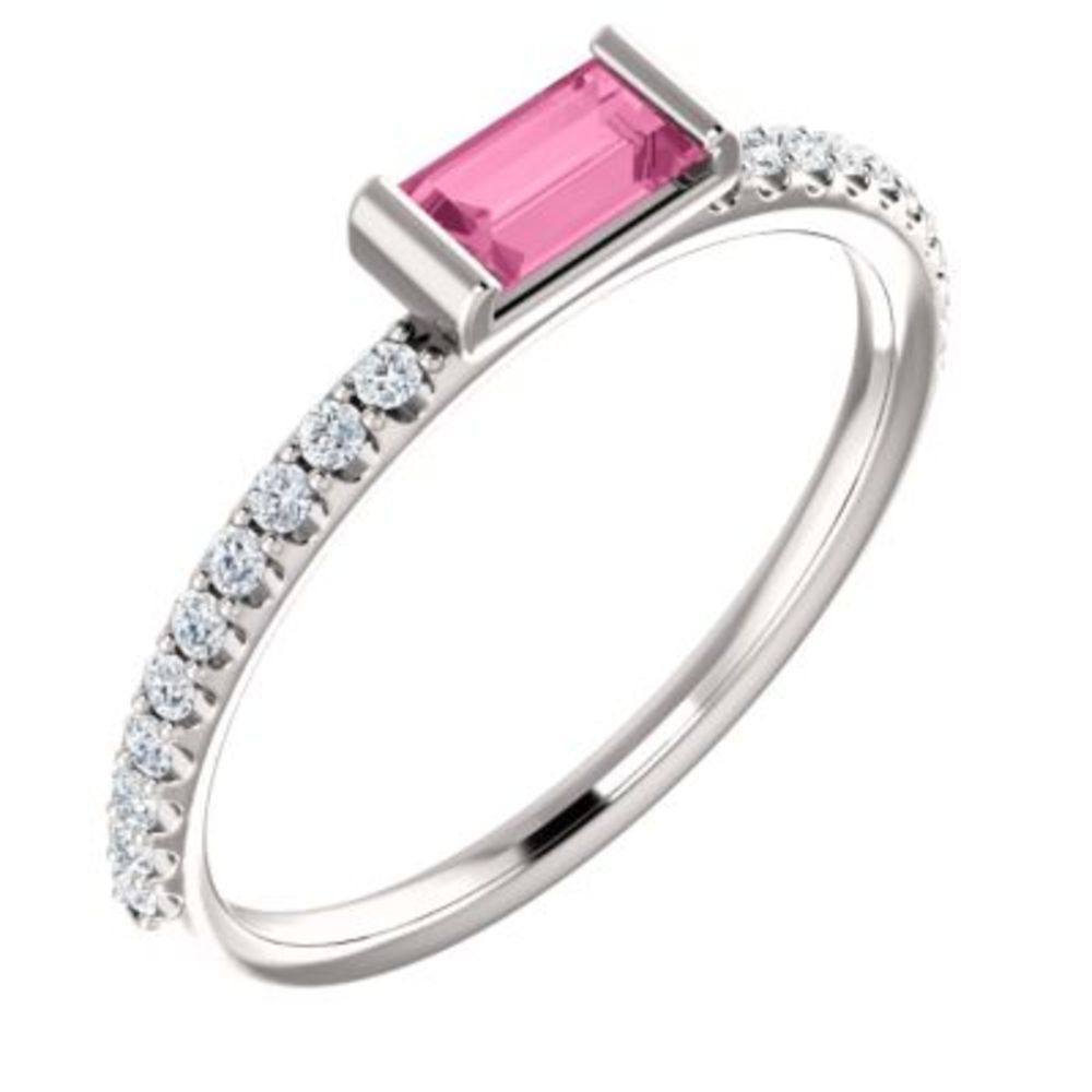 14K White Pink Sapphire & 1 6 CTW Diamond Stackable Ring by Bonyak Jewelry