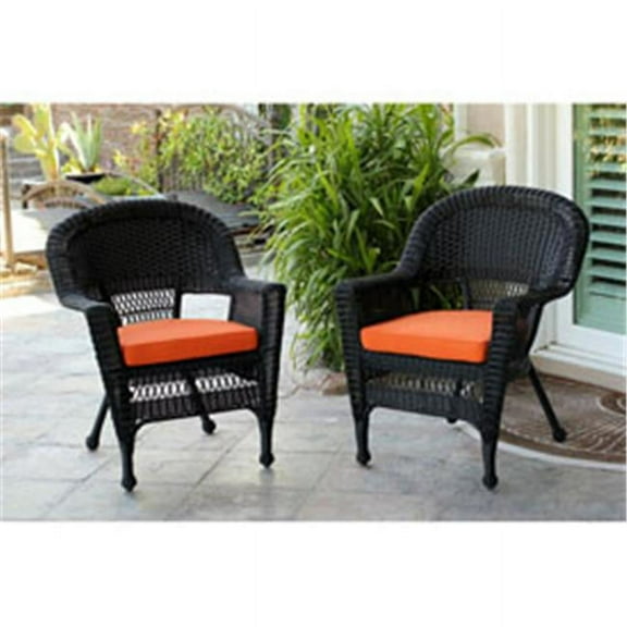 W00207-C-2-FS016-CS Black Wicker Chair with Orange Cushion - Set of 2