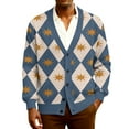 thumbnail image 2 of QHRMKOG Cardigan Men Relaxed Fit Color Block Argyle Graphic Cardigan Sweater Vintage Long Sleeve V Neck Button Up Cardigans Winter Trendy Knitted Ribbed Sweater Brown 2XL, 2 of 7