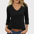 thumbnail image 2 of purcolt Womens 3/4 Length Sleeve Tops Scalloped V Neck Tee Shirts Solid Basic Tops Dressy Casual Work Tunic Blouses(Black, S), 2 of 6