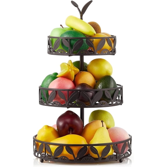 3-Tier Detachable Metal Fruit Basket for Kitchen Countertop, Multi-functional Vegetable & Bread Storage Organizer, Matte Black