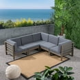 thumbnail image 5 of GDF Studio Cascada Outdoor Acacia Wood 5 Seater Sectional Sofa Set with Cushions, Gray and Dark Gray, 5 of 12