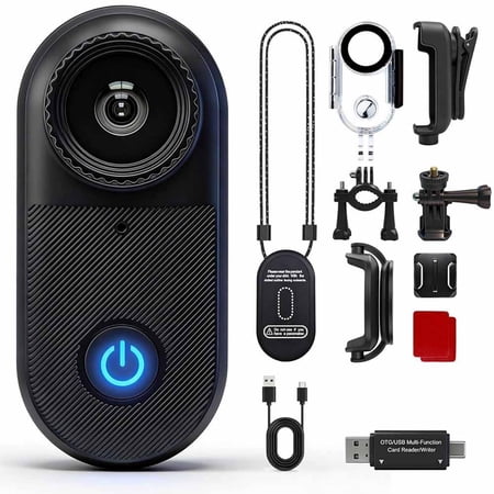 2.7K Mini WiFi Action Camera, Thumb POV Portable Body Cam Wearable Video Recorder, IPX7 Waterproof Underwater Camcorder DV for Sport Travel Daily - Black