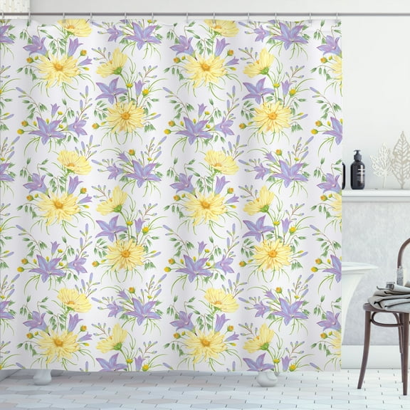 Ambesonne Floral Shower Curtain, Chamomiles and Bluebells, 69"Wx84"L, Pale Purple Multicolor