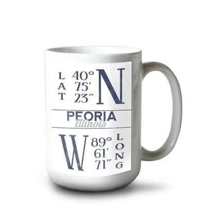 

15 fl oz Ceramic Mug Peoria Illinois Latitude and Longitude (Blue) Dishwasher & Microwave Safe