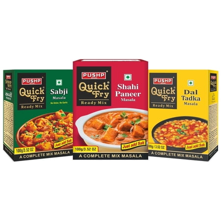 Organic Quick Fry Dal Tadka + Sabji + Shahi Paneer Masala Powder By Pushp 100gm, 3.5 Ounce | Pack Of 3