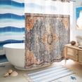thumbnail image 5 of No Hook Shower Curtain, Vintage Blue Shower Curtains for Bathroom with See Through Top Window, Ethnic Middle Century Geometric Abstract Waterproof & Washable Bath Curtain Stall 48"x72", 5 of 9
