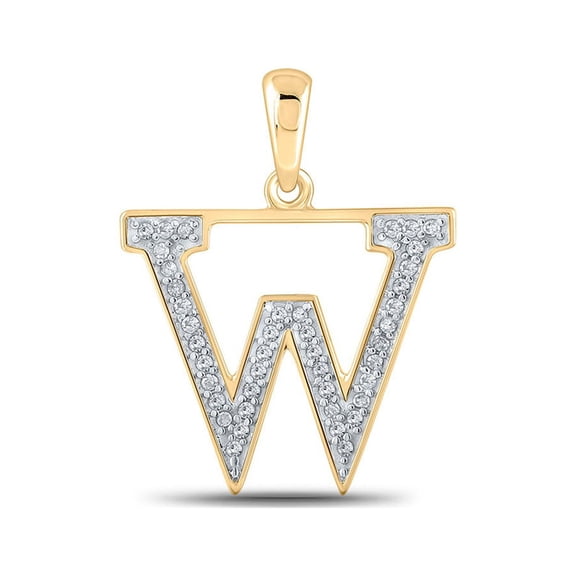 Macey Worldwide Jewelry 10k Yellow Gold Diamond Initial W Letter Pendant 1/12 Ctw