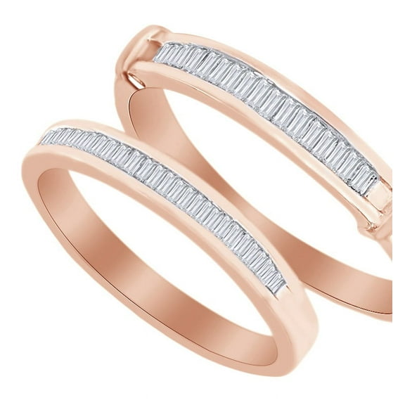 Baguette Cut White Natural Diamond His and Hers Wedding Band Set in 14K Rose Gold (0.5 Cttw)