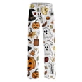 thumbnail image 4 of Halloween Pajama Pants for Women Spider Web Skeleton Wide Leg Spooky Sleep Pants Bat Candy Elastic High Waist Funny Pajama Pants, L, 4 of 5