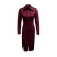 thumbnail image 5 of SMihono Women's Western Cowgirl Suede Dress Vintage Long Sleeve Slim Fit Midi Dress V Neck Zip up Irregular Tassels Dresses Wine S, 5 of 5