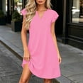 thumbnail image 2 of TEAJOPSUU Women's Casual A-Line Dresses with Pockets Cap Sleeve V Neck Mini Tshirt Dresses Flowy Sundress Pink, 2 of 6