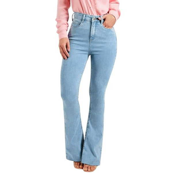 Gibobby Jeans dama talla extra Pantalones de mezclilla casuales para mujer Jeans Classic Blue Bell Jeans Flared Denim Jeans(Azul claro,G)