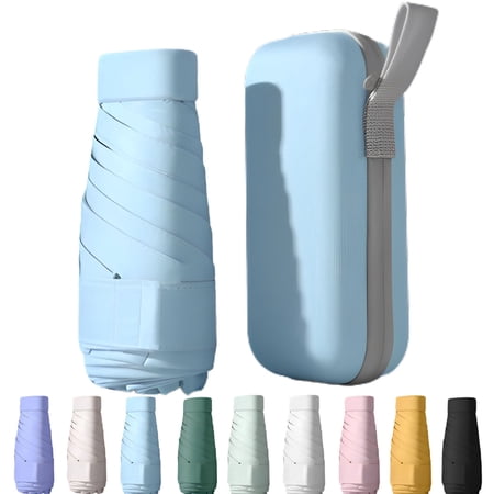 Mustarpicking UPF50+ Mini Travel Sun Umbrella for Purse With Case Small Compact UV Umbrella Protection Sun Lightweight Portable Parasol Windproof for Women Men Kids (Sky Blue)