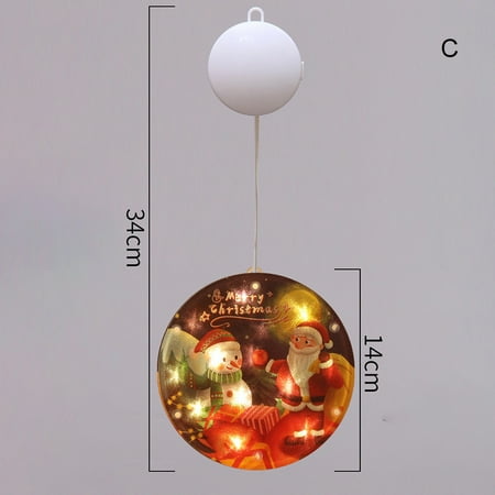 

Ameiqe Christmas LED Lights Cartoon Printed Hanging Window Lamp Always On Decorative Xmas Themed Night Light for Home Party(C)