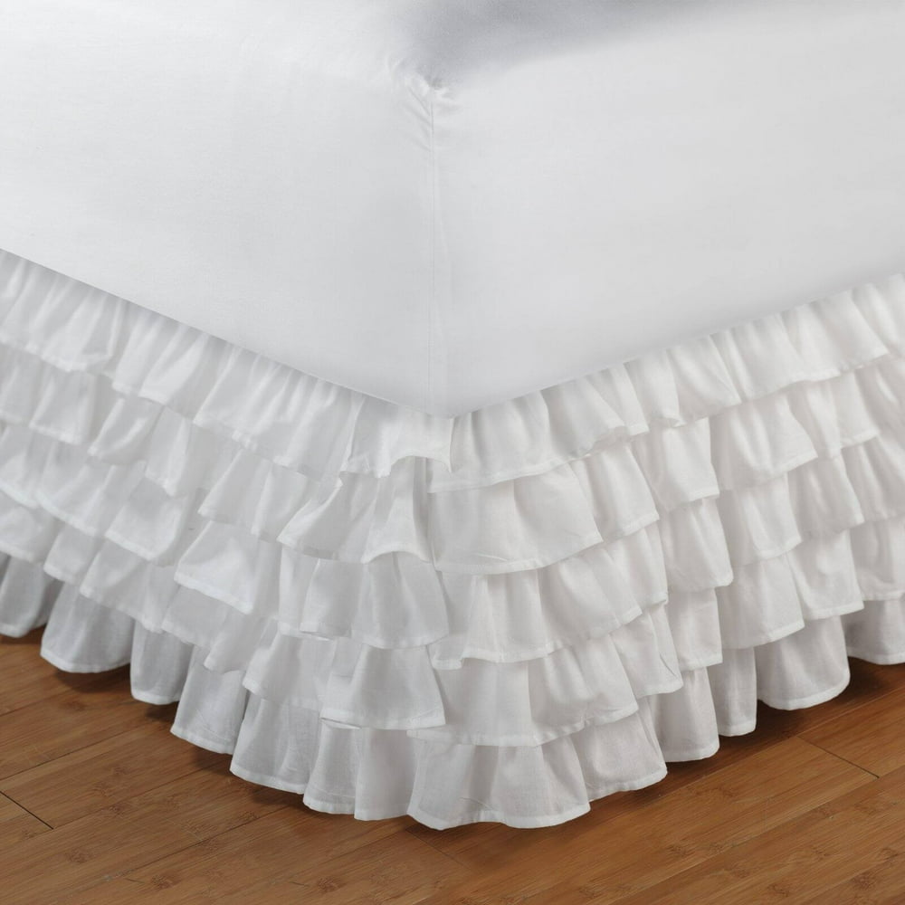 Global Trends MultiRuffle Bed Skirt, White, 15inch Drop Length