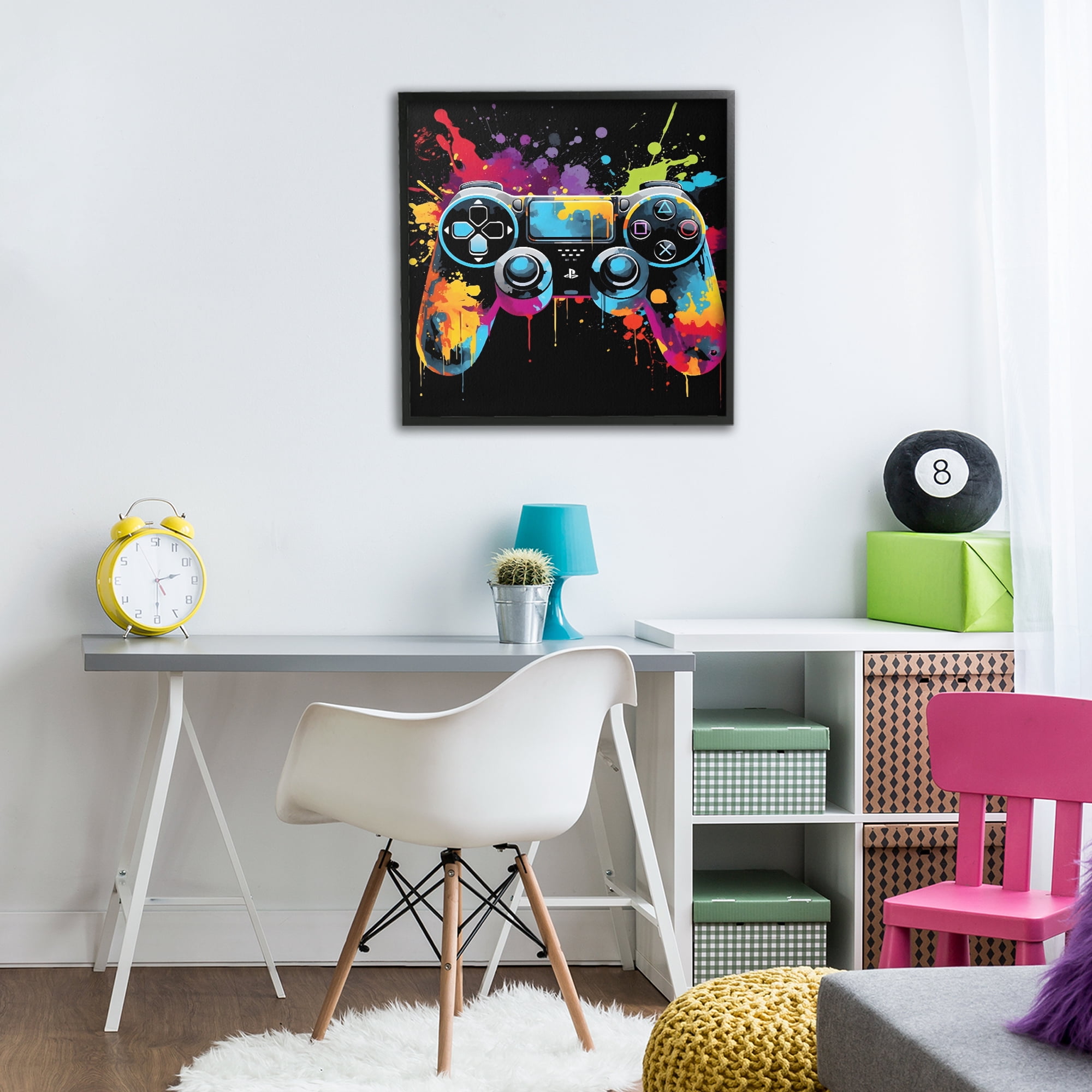 Stupell Industries Paint Splash Game Controller Black Framed Giclee Art, design by Creative Studio