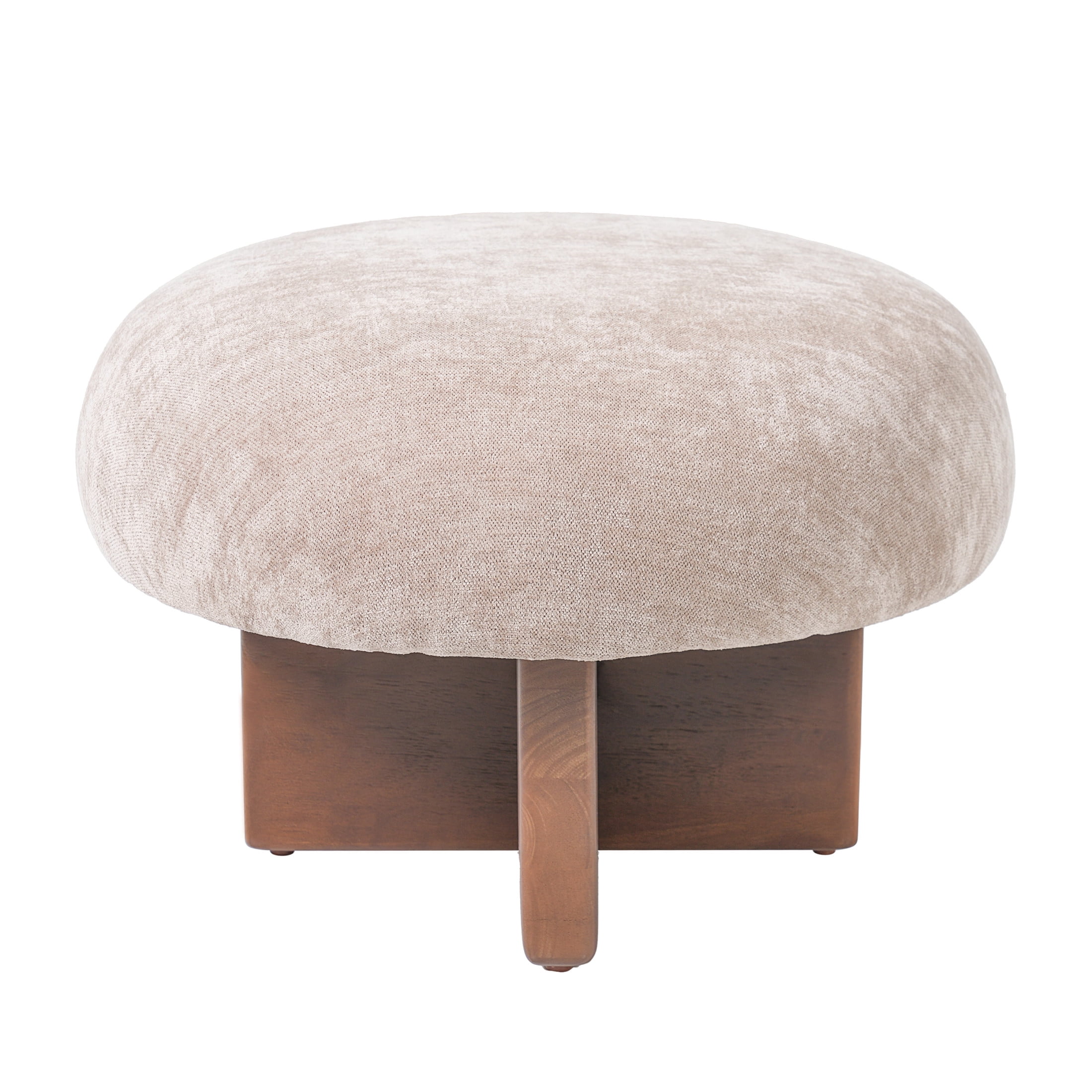 Christopher Knight Home Round Mushroom Upholstered Ottoman Stools, Set of 2, Light Brown + Walnut