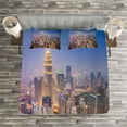 thumbnail image 3 of Ambesonne Urban Quilted Bedspread Set 3 Pcs, City Skyline District, King Size, Orange Yellow Blue, 3 of 3